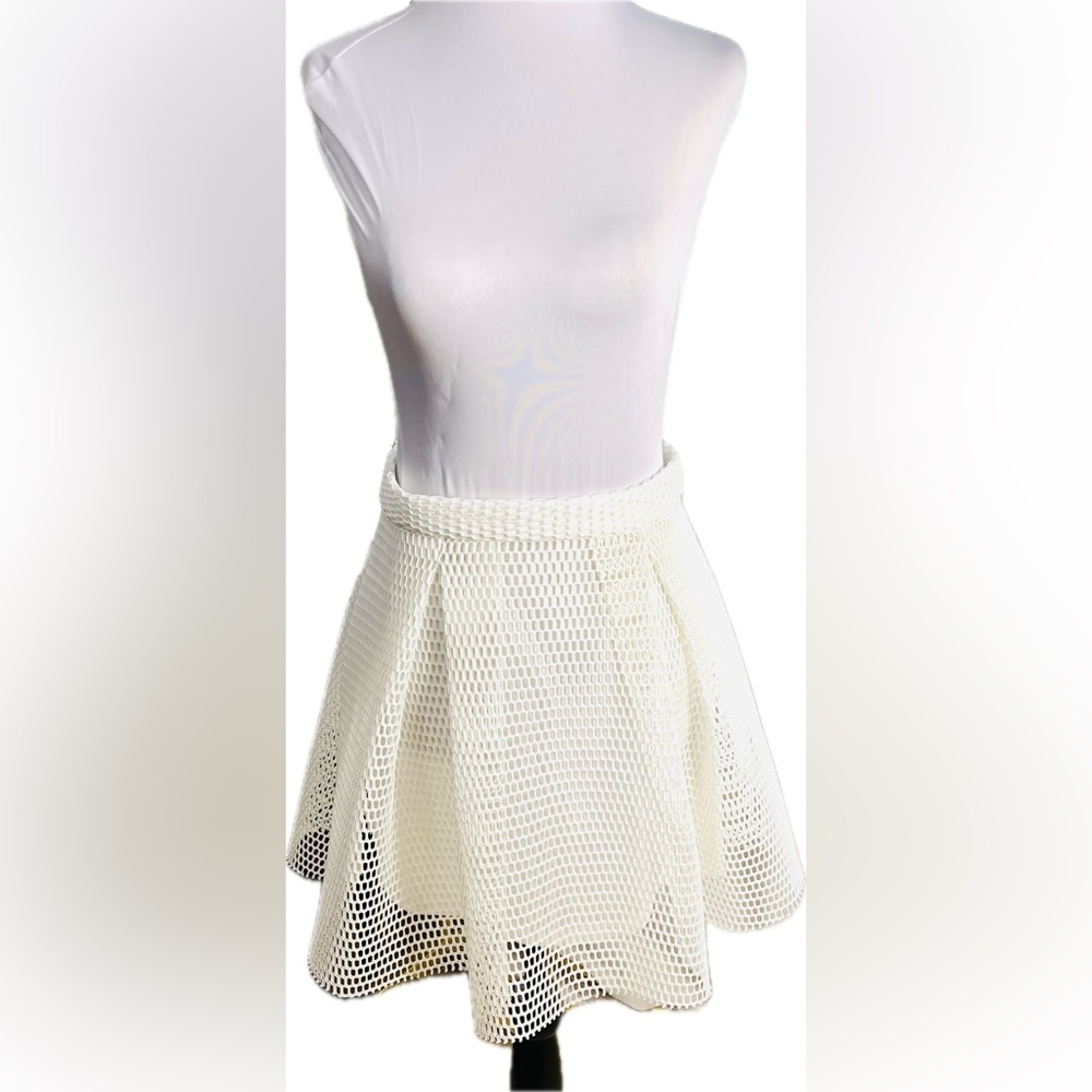 NWOT, White Fishnet Short Pleated Skirt by Charlotte Russe, Fully Lined, Size M